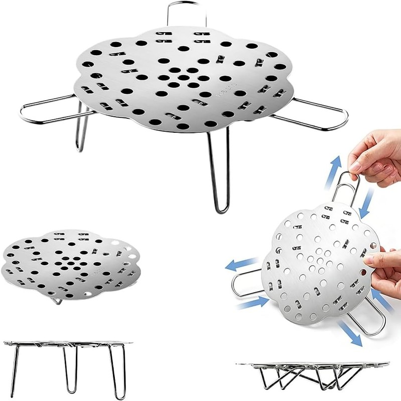 Expandable Steamer Rack, Stainless Steel Folding Steam Rack, Adjustable Height