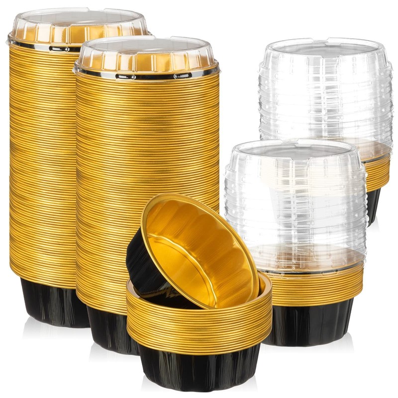 100 Pcs Disposable Ramekins with Lids 8 oz - Aluminum Foil Cups for Baking, Muff gallery