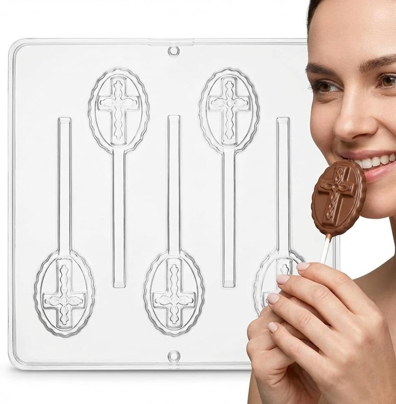 Cross on Oval Lollipop Chocolate Candy Mold 405 NEW gallery