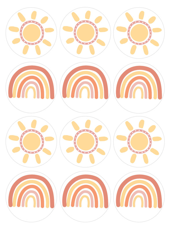 12 count Rainbow & Sun, Edible Image rounds, Wafer paper, pre cut