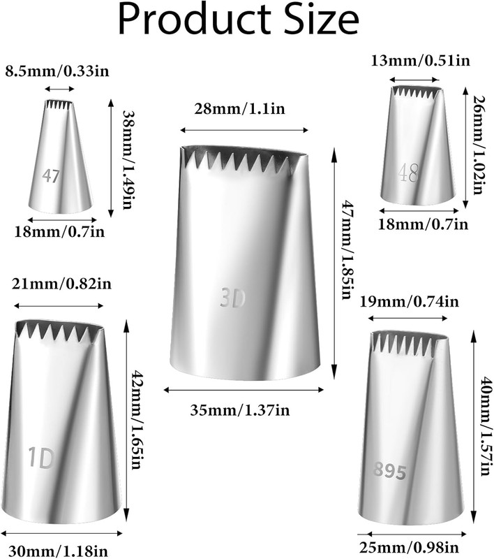 5 Pcs Basketweave Piping Tip Set Stainless Steel Icing Piping Nozzles Half Row B gallery