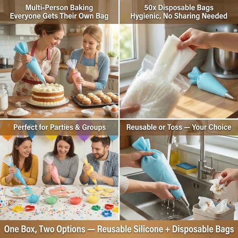 Piping Bags and Tips Set, Reusable Cake Decorating Kit with Silicone Pastry B... gallery
