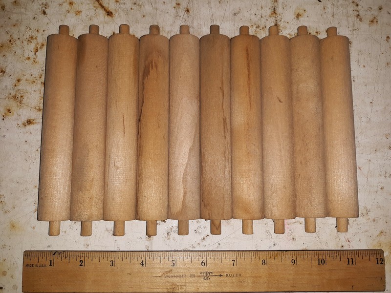 20SS11 WOODEN ROLLER PINS, 7″ X 6″ X 1″ X 5/16″, 10 COUNT, GOOD CONDITION