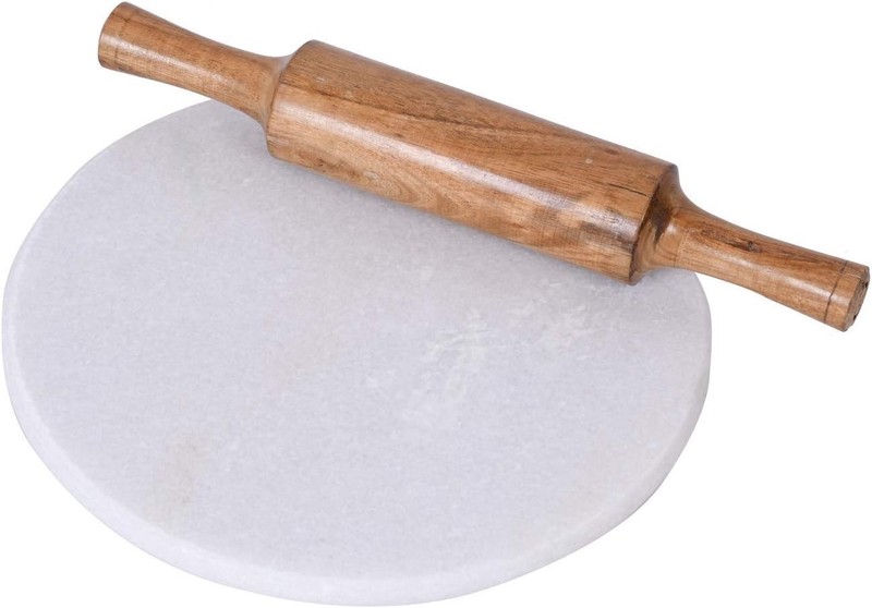 White Marble Roti Maker With Wooden Belan/White Marble Chakla 10 Inch Diameter