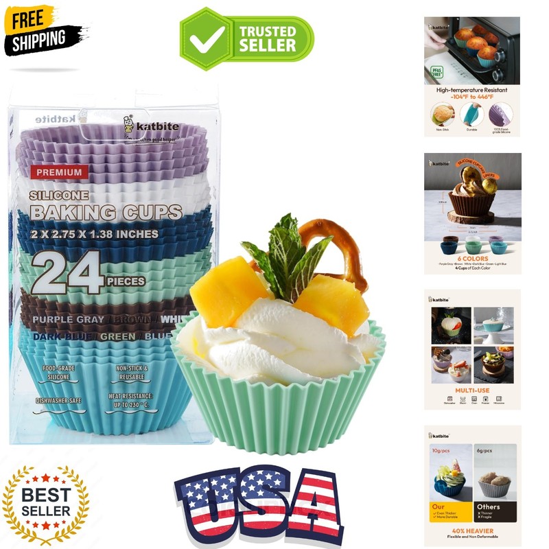 Silicone Cupcake Baking Cups 24 Pack Silicone Baking Cups Reusable Non-stick …