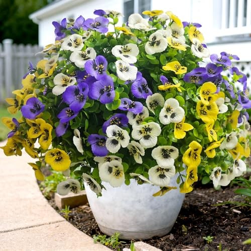 Artificial Flowers for Outdoors Fake Plants Spring Decor 14 Purplewhiteyellow gallery