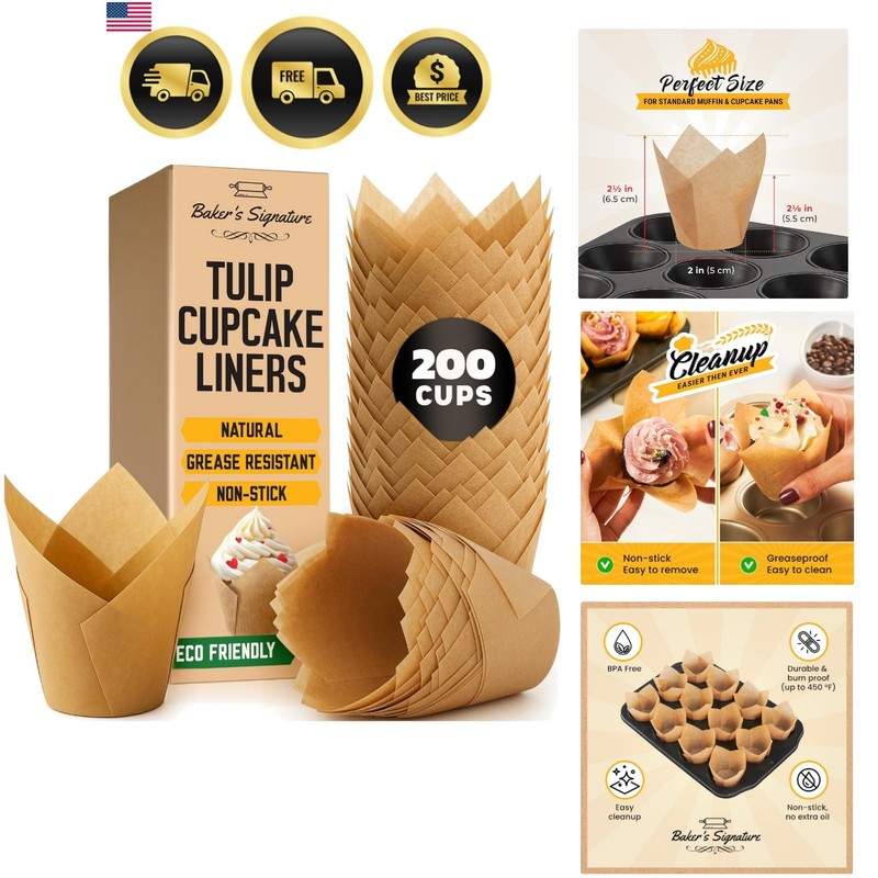 Tulip Cupcake Liners, Muffin Liners for Baking by Baker’s Signature – 200pcs …