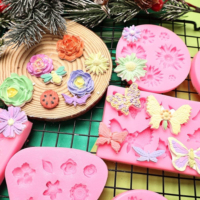 Flower Fondant Molds - 8 Pcs Flower and Butterfly Candy Silicone Molds for Ch... gallery