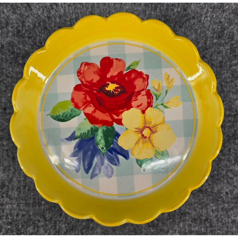 The Pioneer Woman Delaney Pedestal Stand 8" Yellow Floral Scalloped Ceramic gallery