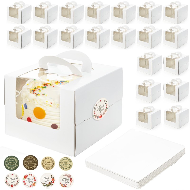 40 Pack Cake Boxes with Boards (20 Boxes + 20 Boards), 8 x 8 x 5.5 Inch Baker…