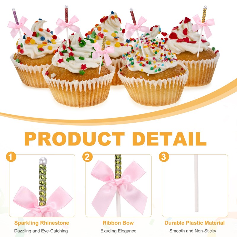 36 Pcs Bling Rhinestone Cake Sticks, Bow Lollipop Cake Toppers Pick, Blue gallery