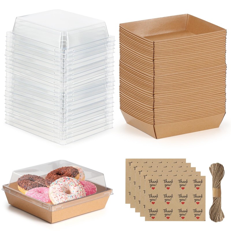 Cinccoke Charcuterie Boxes with Clear Lids 50 Pack Square Disposable Paper Fo…