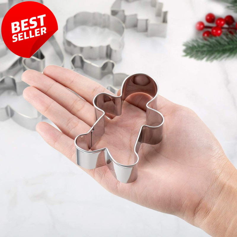 8Pc Christmas Cookie Cutters Set Stainless Steel Tree Gingerbread Santa - US gallery