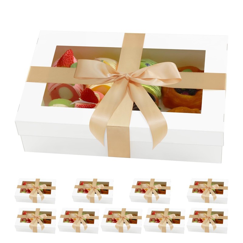 White Bakery Catering Boxes Window Baked Goods Sandwich 14x9x3.5 In 10 PCS