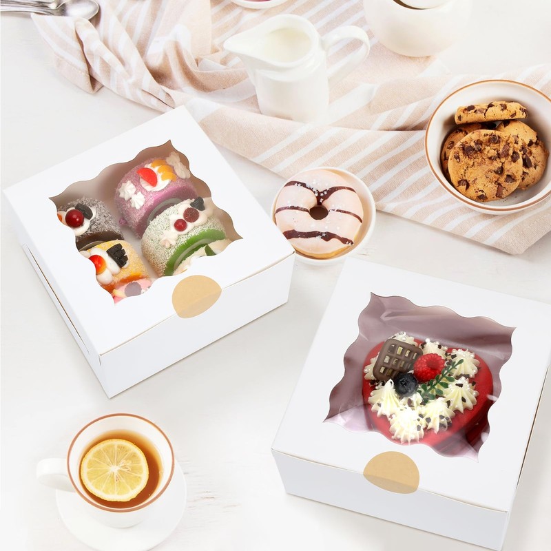 60 Pcs Bakery Boxes with Window 6 x 6 x 3 Inches White Cookie Boxes Pastry Bo... gallery