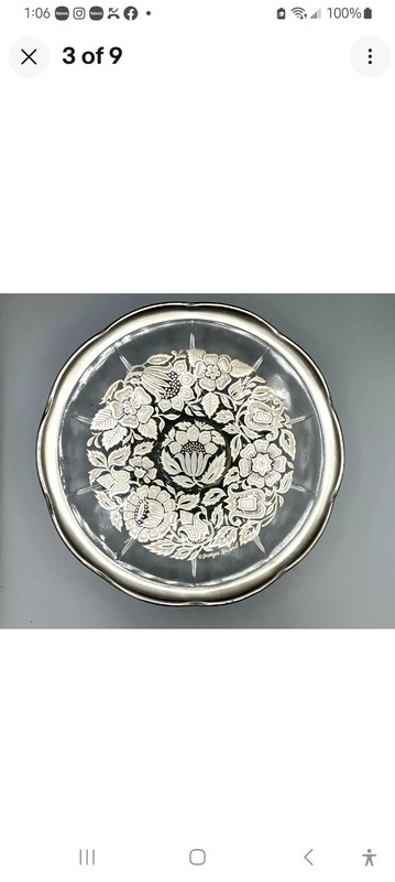 Georges Briard Silver embossed Pedestal Cake Dish Plate Vintage Signed