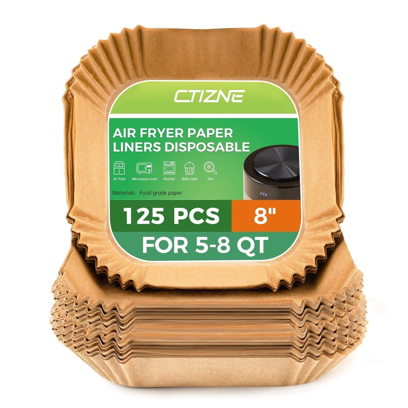 Air Fryer Disposable Paper Liners – 125Pcs 8In Square Parchment Paper Non-Sti…