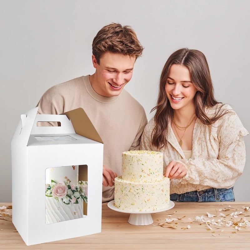 3PCS White Tall Cake Boxes Tier Cakes 14x14x16 Inch Layer Cakes Carrier Tall ... gallery
