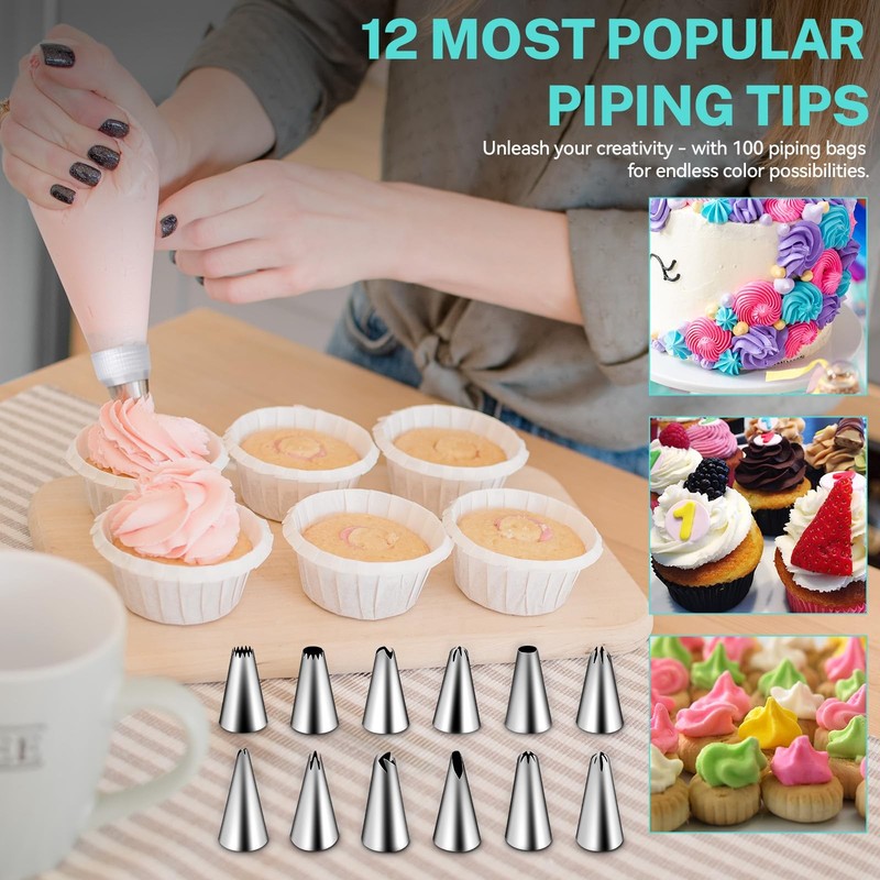 Piping Bags and Tips Set, 120 Pcs Cake Decorating Kit with 100pcs 12 Inch Dis... gallery