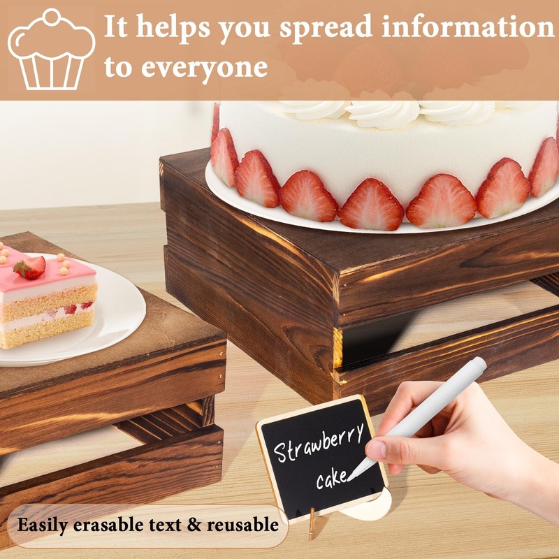 4 Pcs Buffet Risers with Mini Signs, Rustic Wood Cake Stands, Food Risers for... gallery