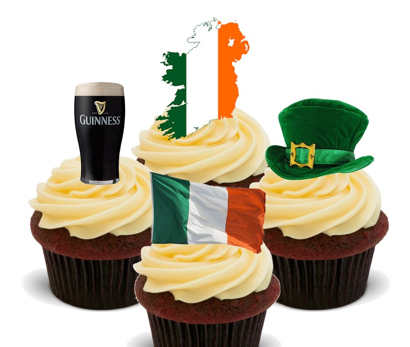 Ireland Fun Pack Edible Stand-up Cup Cake Toppers, Irish Flag Euro Olympics