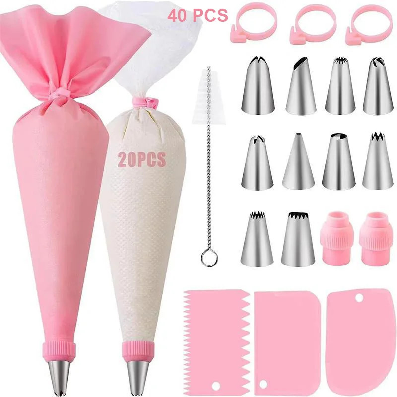 Silicone Piping Bags and Tips Set Cake DIY Decorating Kit with Stainless