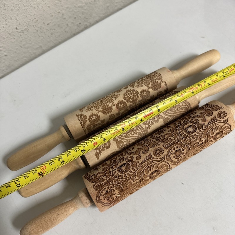 Set of 3 Embossed Wooden Rolling Pin for Baking,Deep Engraved Embossing Rolling gallery