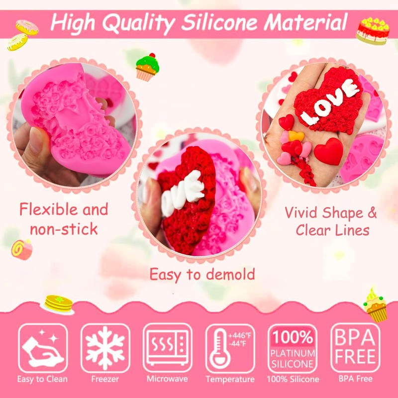 5 PCS Valentine Day Fondant Molds Mini Heart LOVE Angels Rose Bake Decor gallery