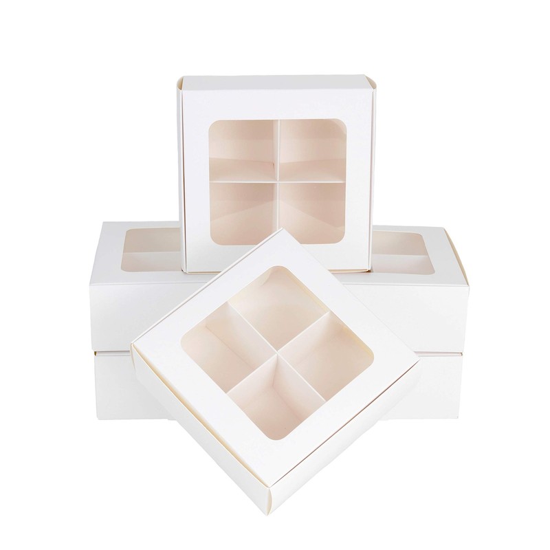 24 PCS 6x6x2.4 Inch Bakery Treat Boxes Windows Dividers Candy Cupcakes Box