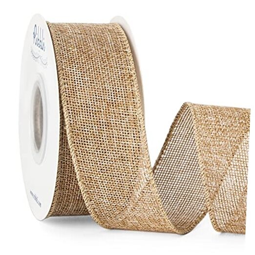 Burlap Wired Edge Ribbon,1-1/2 Inch x 10 Yard,,Solid for Big Natural