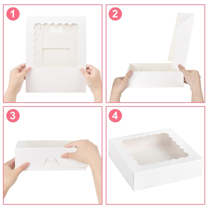 20 PCS 9x9x2.5 Inch White Pie Bakery Boxes Window Auto-Popup Cookie Treats gallery