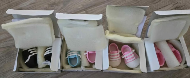 NEW 5 pairs of cake topper baby shoes pink, blue, black colors Gender reveal! gallery