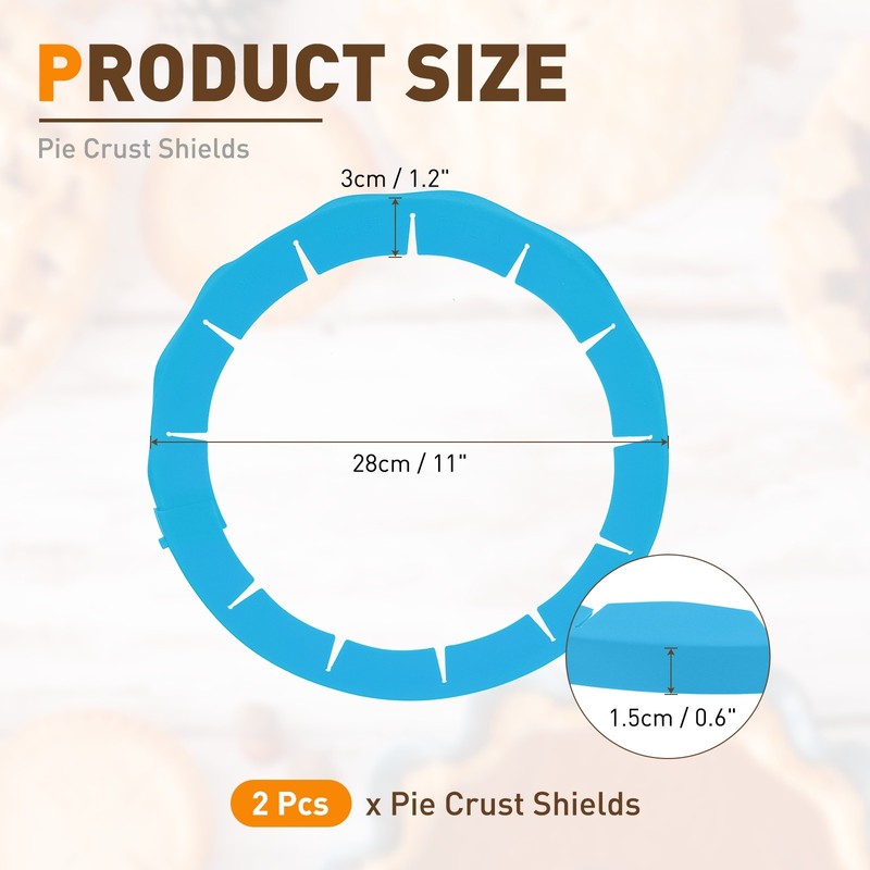 Adjustable Silicone Pie Crust Shields, 2Pcs Crust Edges Protectors, Blue gallery