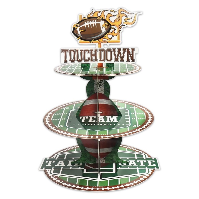 3-Tier Football Cupcake Stand for Dessert Table, Sports Rolls Ball Cupcake To…