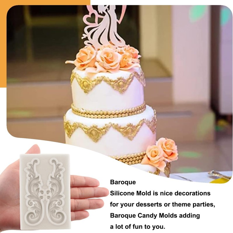 Baroque Scroll Lace Fondant Silicone Mold – 7pcs Cake Cupcake Candy Mold Set gallery