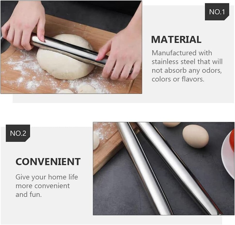 16" Stainless Steel French Rolling Pin - Pasta, Cookies, Pastries, Pizza Dough gallery