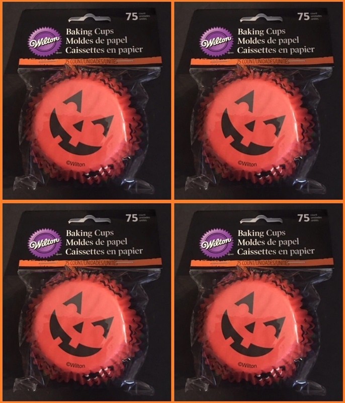 Retired Wilton Cupcake Liners Baking Cups 2" size Jack-O-Lantern 4 pks of 75ct