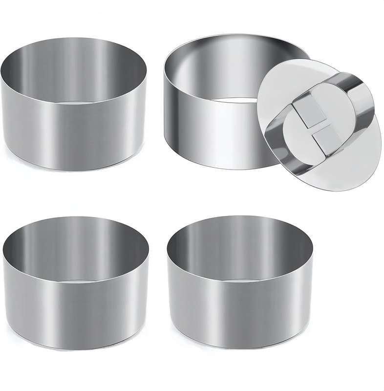 Molde de anillo redondo de 4 piezas para cocinar, acero inoxidable de 3 pulgadas