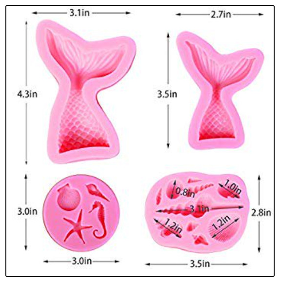 Mermaid Silicone Mold Seashell Mermaid tail Fondant Seahorse Starfish 4pc N08 gallery