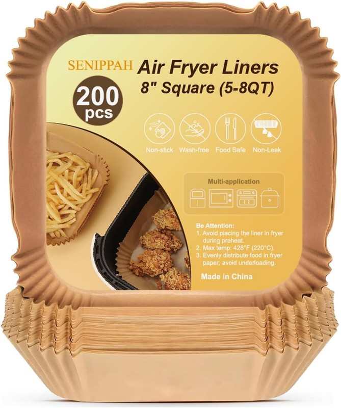 200 Pcs 8″ Air Fryer Liner Square Baking Parchment Paper Airfryer Liners