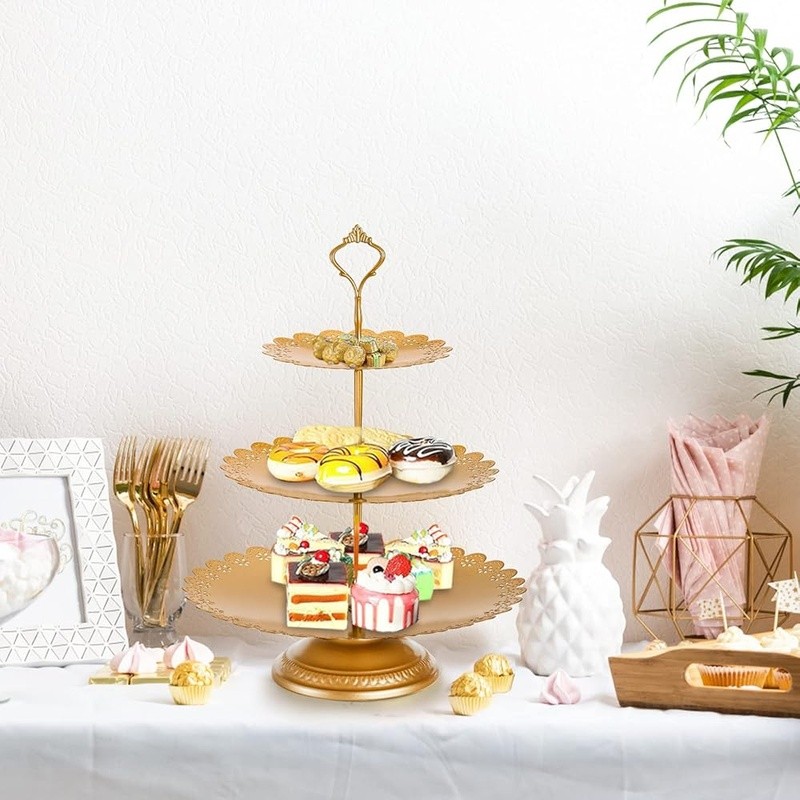 Elegant Metal Dessert Display Stand Floral Lace Tiered Tray Events Parties New gallery