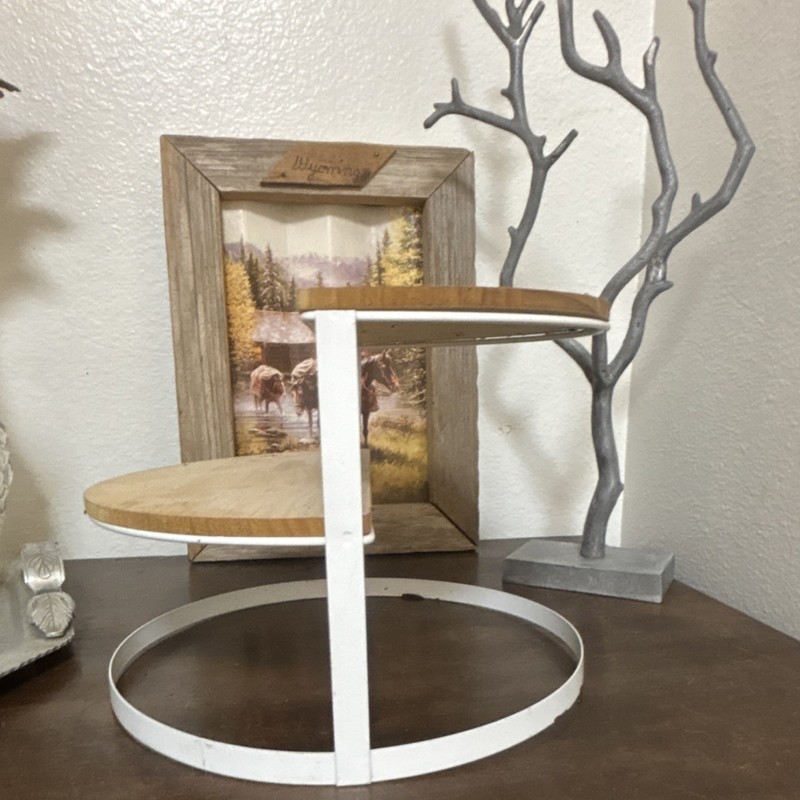 2-Tier Round Wood & White Metal display Stand, 8" Diameter, 6" Height gallery