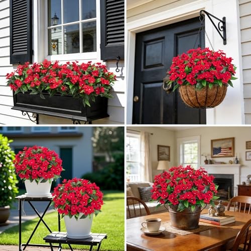 6 Pcs Artificial Flowers for Outdoors Fake Silk Periwinkle Flowers Faux Red gallery