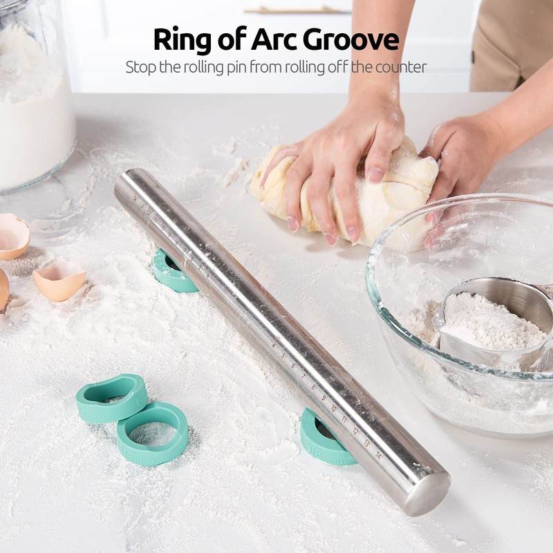 18/8 Stainless Steel 16 inch Adjustable Rolling Pin with Silicone Removable T... gallery