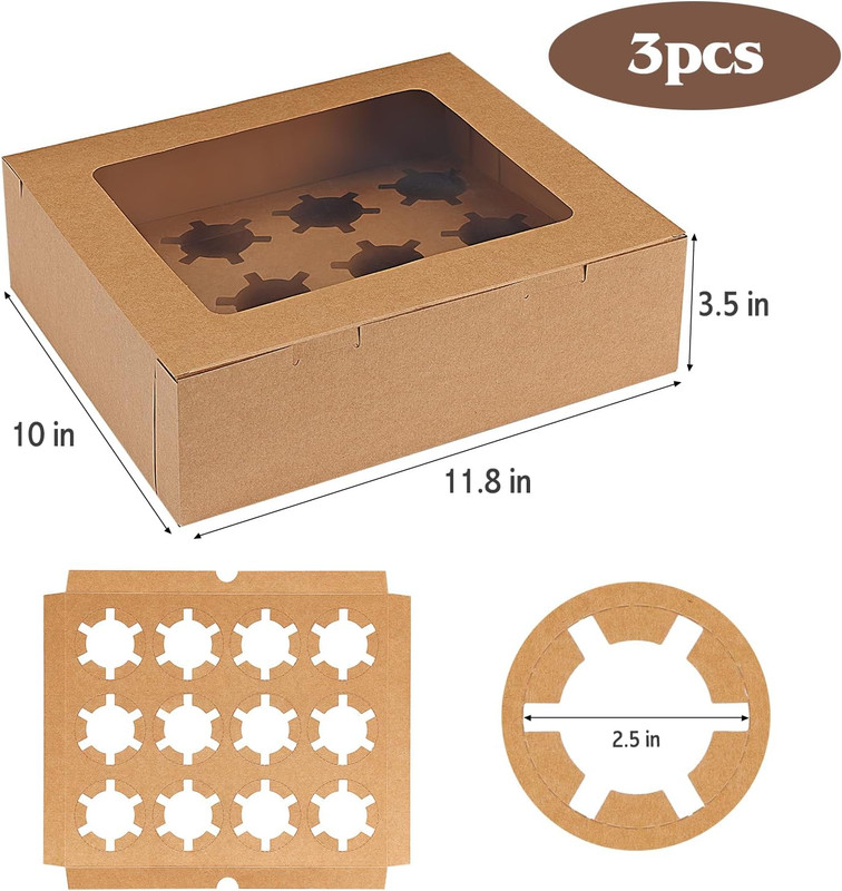 3 Pack Cupcake Boxes, Hold 12 Standard Cupcakes, Cupcake Containers with Window gallery