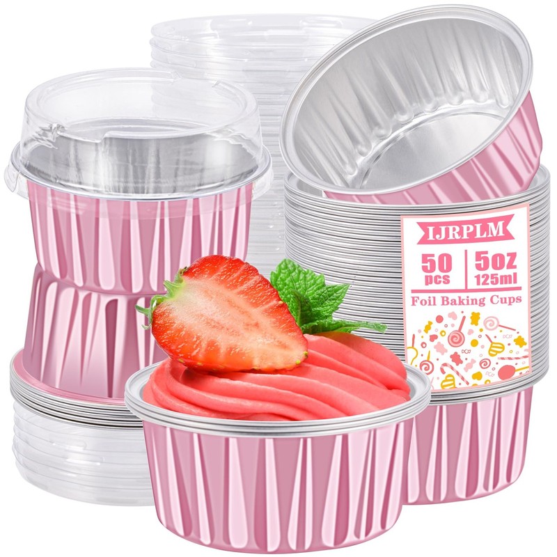 50pcs 5oz 125ml Muffin Liners Cups with Lids (pink),50 Pack Baking Cups with …