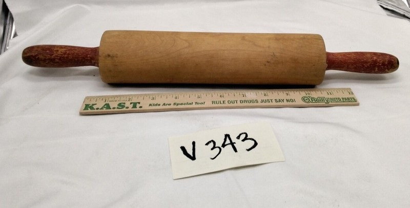 2 Vintage Rolling Pins Wooden Wood Red Handles Cottage Primitive Natural 9-10” gallery