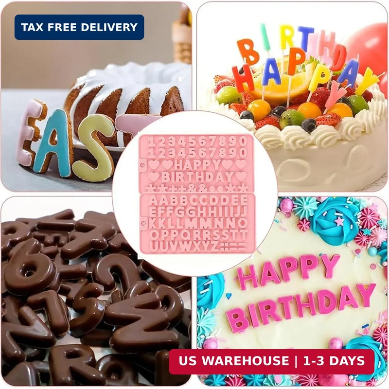 2 pcs Pink Silicone Molds for Chocolate,Number Letter Molds, Reusable Candy Mold gallery