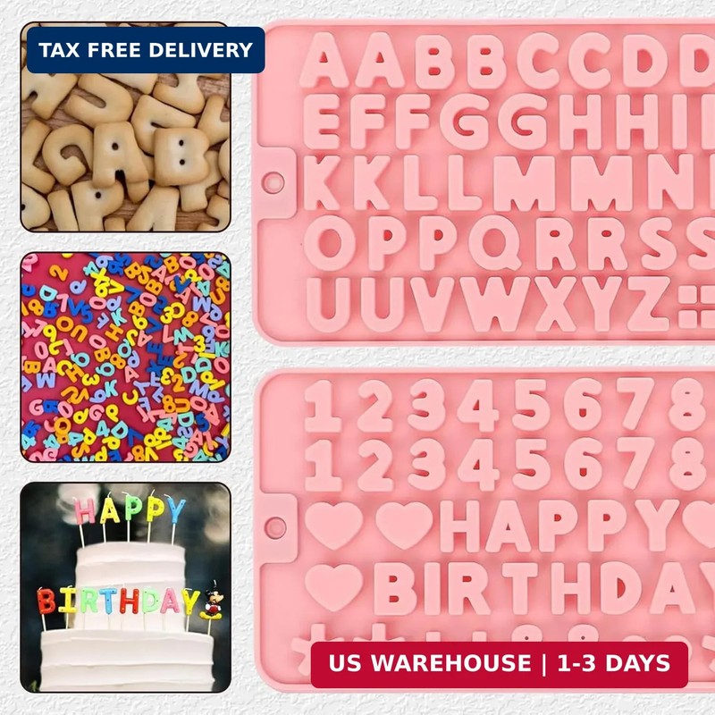 2 pcs Pink Silicone Molds for Chocolate,Number Letter Molds, Reusable Candy Mold gallery