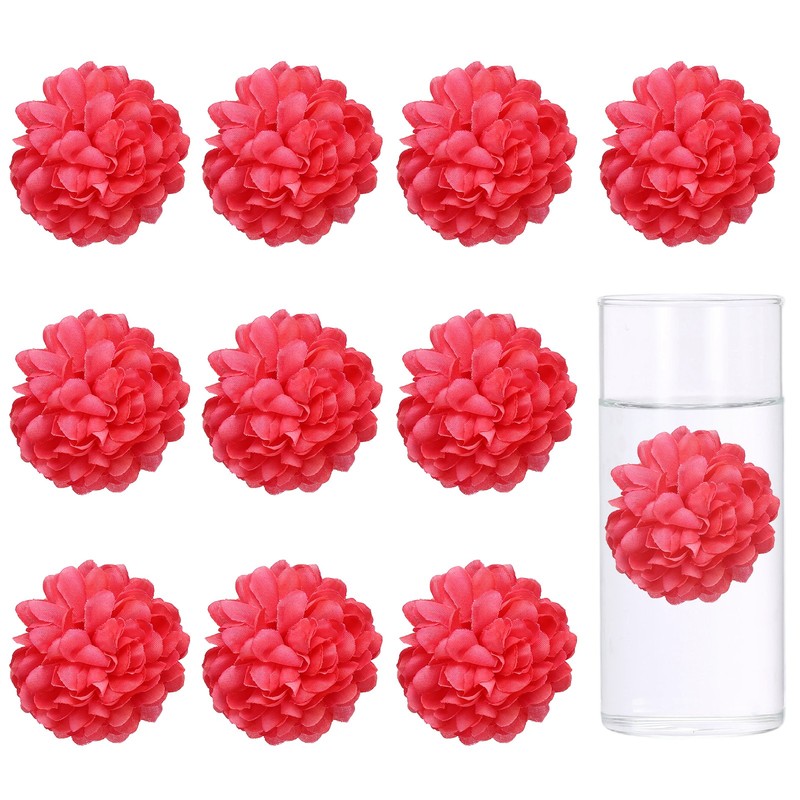 12Pcs 2″x2″ Floating Flowers for Centerpieces, Rose Red